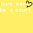 Yellow background with white pixelated text repeating 'love were be a court' and a black pixelated heart symbol replacing 'were' in the second instance.