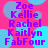 A static image with a bright pink background and light blue circular shapes, displaying purple text names in two vertical
