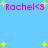 Pixelated text 'Rachel<3' in pink appears twice on a light blue background with yellow stars, static display.