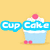 Pixelated cupcake icon with light blue base, white frosting, pink cherry, and four distinct text overlays in different colors.