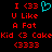 Pixelated red text on black background with cyan heart symbol, displaying phrases like "I <33 U Like A Fat Kid <3 CakeKid" and repeated "<3333".