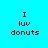 Four variations of a pixelated text-based icon showing 'I luv donuts' with pink highlight bars on different lines against a cyan background.