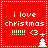 Red square icon with white text 'i love christmas' and symbols, featuring a small tree that alternates between having and lacking a star on top across frames.