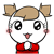 A cartoon character with light brown pigtails, large black eyes, and a red top appears in multiple expressions including smiling, winking, and closed-eye poses.
