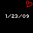 Red pixelated heart symbol above two identical white date stamps on black background.