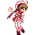 Pixel art character in pink and white outfit with red boots, holding a staff-like object, shown in six sequential walking poses against gray background.