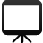 Black wireframe icon of a projector screen on a tripod stand with a blank white display area and rounded corners.