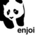 Black-and-white pixelated icon of a panda's face with dark patches around eyes and ears, below which is partial text reading 'enjo' on white background.