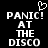 Black background with white pixelated text reading "PANIC! AT THE DISCO" and a heart symbol above the text, displayed in two side-by-side identical frames.