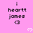 Pixelated pink background with repeated text "i heattt james <3" and white heart symbols in a