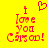 Pixelated red text on yellow background reads "I love You Cats od!" with a heart symbol above the 'I'.