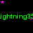 Green text repeating 'lightning35' on black background with scattered pink and purple stars, some stars animate in position.