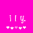 Pixelated pink background with white text 'ily.' and five heart symbols below, where the third heart is lighter than others.