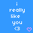 Blue background with repeated white text 'i really like you <3' and pink heart symbols arranged in a pattern