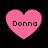 Four pink heart-shaped icons with the text 'Donna' in black pixelated font, arranged in a on a black background