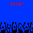 Blue background with red text 'lone!' at top left and right, black pixelated figures below in a crowd-like arrangement.
