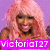 Pixelated image of a person with pink hair and purple background, featuring text overlays in bright pink boxes.