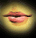 Animated sequence of lips in three states: closed, slightly parted, and open with tongue extended holding a small object.