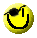 Two pixelated yellow smiley face icons with black outlines, one wearing a pirate eye patch and the other showing two vertical lines for eyes, displayed on a gray background.
