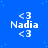 Blue background with light blue dots, repeated white text 'Nadia' and '<3' symbols in a pattern