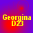 Pixelated yellow text 'Georgina 023' on a gradient background transitioning from purple to red with a red circular highlight.