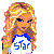 Pixelated character with long blonde hair wearing blue-starred shirt and dark pants, standing next to text reading "I Love Brian!!!" in blue.