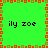Green background with red and brown pixelated border, four instances of 'ily zoe' text in black font arranged in a
