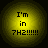 Four identical yellow circular icons with black text reading "I'm in 7H2!!!!!!" arranged in a on a black background