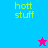 Pixelated text 'hott stuff' appears on blue and purple backgrounds with a pink star icon above a cyan star icon.