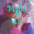 Pixelated image with cyan text overlay reading "Trade Me" on a blurred background of purple, pink, and brown tones.