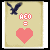 Pixelated icon with beige background, dark blue bird silhouette at top left, red 'AEO' text above pink heart symbol.