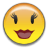 Static pixelated yellow smiley face icon with closed eyes, long black eyelashes, and a wide red mouth showing teeth.