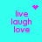 Cyan background with pink pixelated text 'live laugh love' in four quadrants, each paired with a distinct animated symbol.