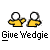A 4-frame animated contact sheet showing yellow stick figures with white heads performing sequential hand movements above text reading "Give Wedgie" and symbol sequences, on a gray background.