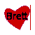 Red heart-shaped icon with black text 'Brett' overlaid, a vertical red line on the right side, and pixelated edges against a light gray background.