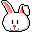 Pixel art bunny head with pink inner ears, red nose, and black eyes on gray background; two expressions shown side-by-side.