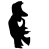 Black silhouette of a figure holding an instrument with heart-shaped cutout, text below reads woman or musician.