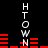 A black background displays vertical white text reading 'TOWN' with red horizontal bars intersecting the letters, forming a pixelated wordwall pattern.