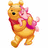 Animated pixel art of a yellow bear wearing red clothing and pink scarf, walking with arms swinging against white background.