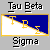 Pixelated graphic with 'Tau Beta' above and 'Sigma' below a central blue-and-white banner containing yellow 'T', 'B', 'S' letters.