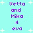 Pixelated text and star shapes on a light blue background, with purple text reading "Vetta and Mika 4 eva" repeated twice in a