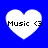 Four white heart-shaped icons with 'Music <3' text on a blue background, each showing different pixelation levels.
