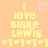 Pixelated text reads 'I love Blake Lewis' with a pink heart above and small hearts below on an orange background.