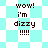 Pixelated text 'wow! i'm dizzy !!!!' on a checkered background with two distinct pattern variations.