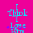 Pixelated cyan text on bright pink background with purple star symbols, displaying 'I think I Love him' in two