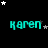 four and four displays the name 'karen' in cyan text with white stars scattered around on a black background