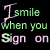 Animated contact sheet of 11 frames showing a repeating text animation with alternating color effects on "I smile when you Sign on" over black background.