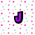 Pixelated letters J, O, S, I, e on a white background with pink, blue, and green cross-shaped patterns.