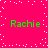 A bright pink background with scattered white pixel dots and four instances of green text reading "Rachie" arranged in a pattern