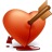 A pixelated red heart with a brown arrow piercing it, showing a crack and blood droplets on a white background.